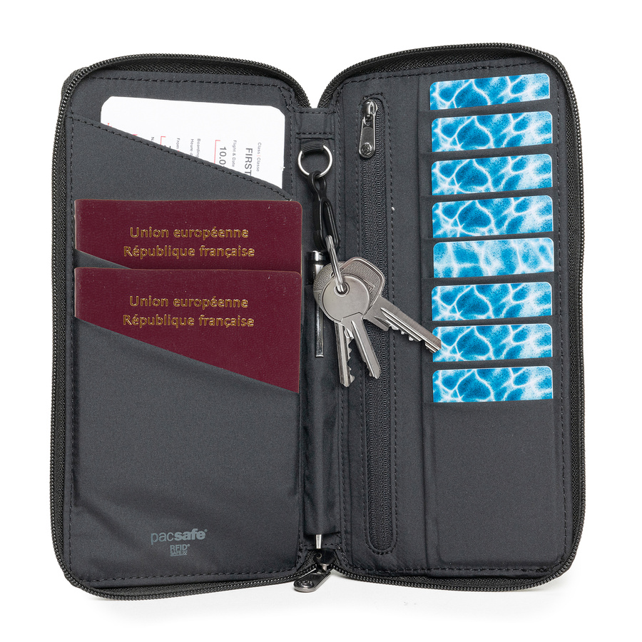 Portfel antykradzieżowy damski duży RFID Pacsafe - czarny
