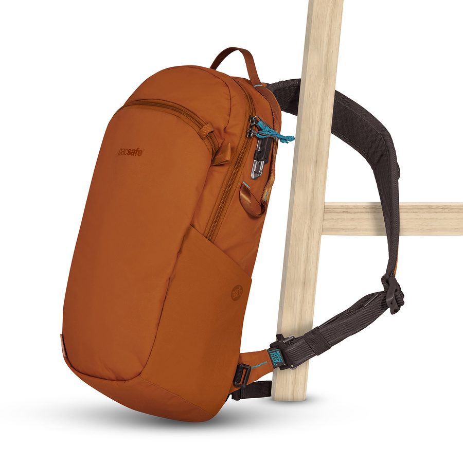 Anti-theft backpack for one shoulder Pacsafe ECO 12L - orange made of econyl