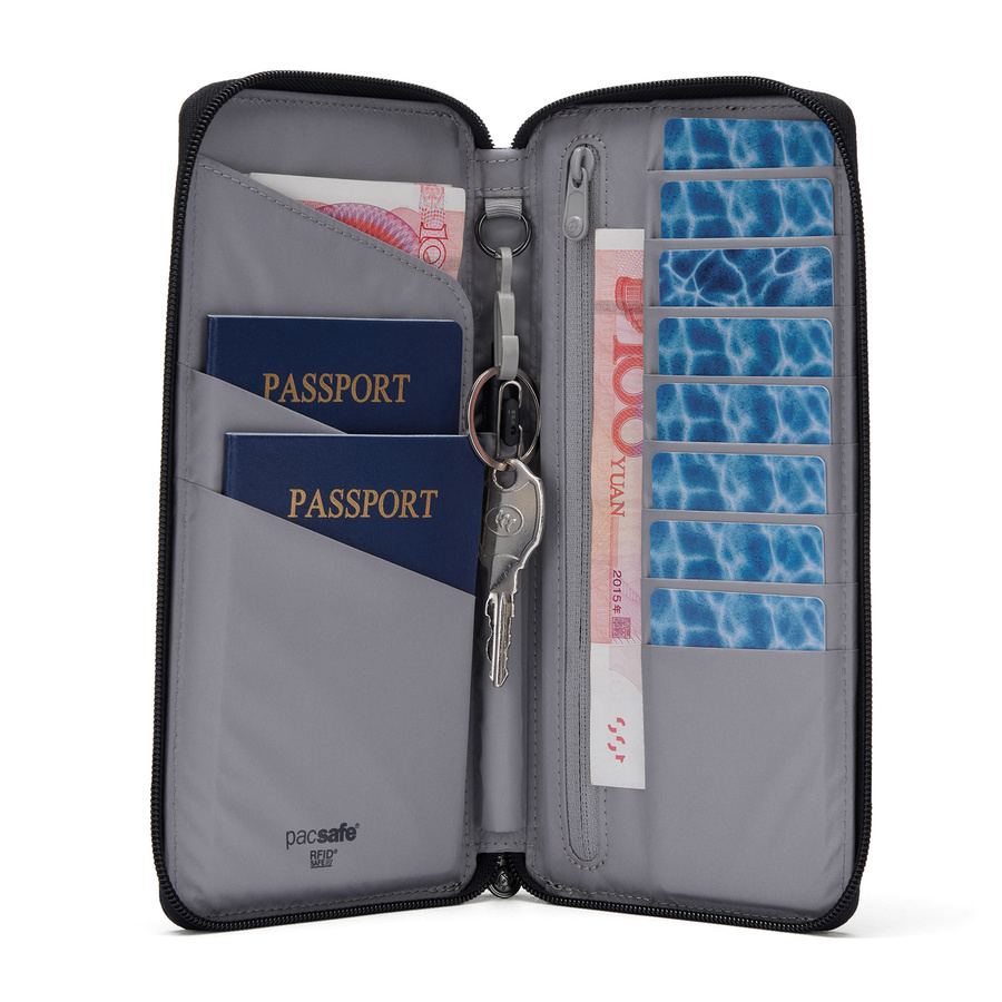Portfel antykradzieżowy damski duży RFID Pacsafe - czarny