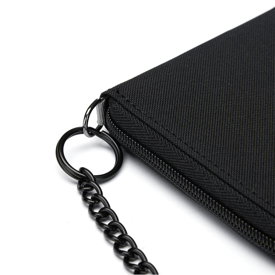 Zestaw antykradzieżowy Pacsafe – portfel RFID czarny + łańcuszek Turn’nLock™