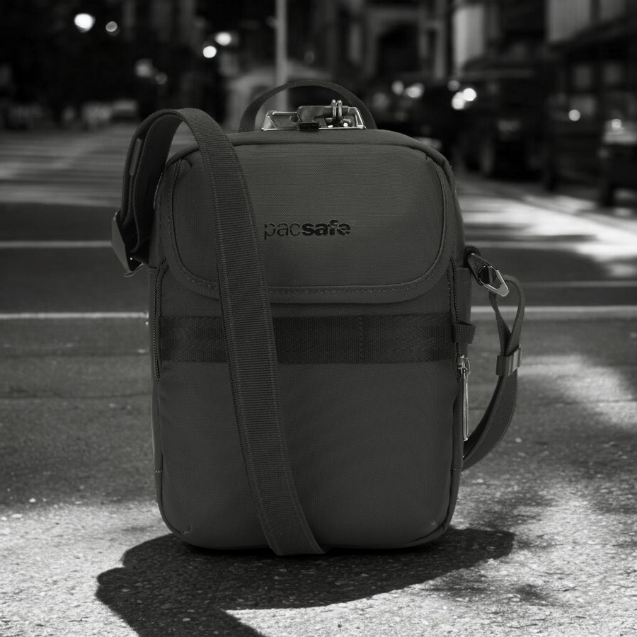 A small Pacsafe Metrosafe X 3 l anti-theft shoulder bag - black