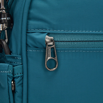 Anti-theft Pacsafe LS200 turquoise shoulder bag.