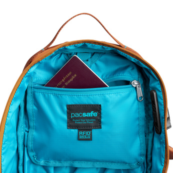 Anti-theft backpack for one shoulder Pacsafe ECO 12L - orange made of econyl