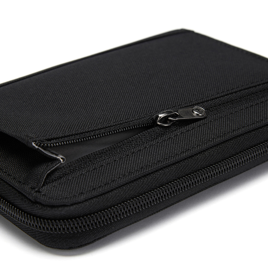 Pacsafe men's large RFID wallet - jet black - display